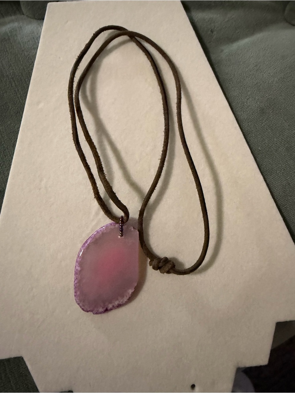 Free People Pink Agate Pendant Necklace on Brown Cord